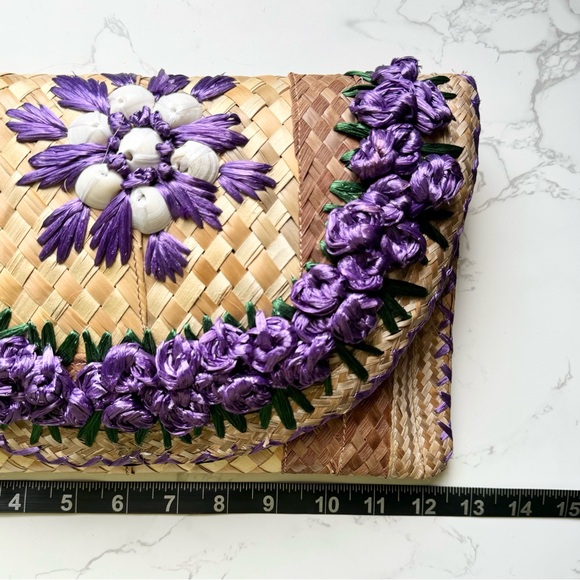 Purple Raffia Straw Weave Woven Oversized Clutch Bag Purse - Picture 6 of 7